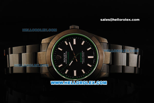 Rolex Milgauss Automatic Movement Full Black PVD with Black Dial and Green Sapphire - Bamford Limited Edition - Click Image to Close